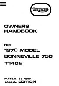 1978 Triumph unit 750cc T140E USA Handbook