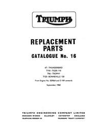 1960 to 1962 Triumph pre-unit models parts catalogue