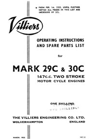 1954-1957 Villiers Mk 29C & 30C operating instructions and parts list