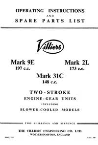 1957-1958 Villiers Mk 9E 2L 31C operating instructions and parts list