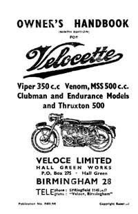 1966 Velocette Viper Venom MSS Thruxton Enduro owners handbook