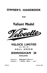 Velocette Valiant owners handbook