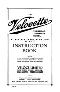 1931 Velocette K KS KN KNS KSS KTT instruction book
