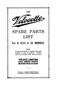 1929 Velocette U, USS & 32 parts list