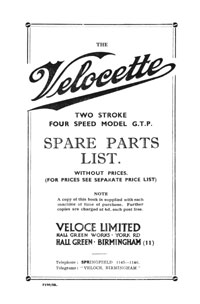 1934 Velocette G.T.P parts list