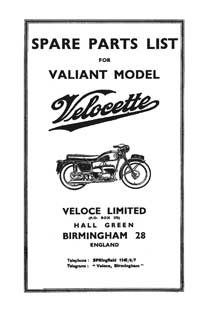 Velocette Valiant parts list