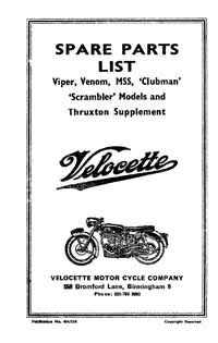 Velocette MSS Venom Viper Thruxton Clubman Scrambler parts list
