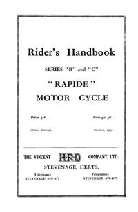 1949 Vincent Rapide series B & C riders handbook