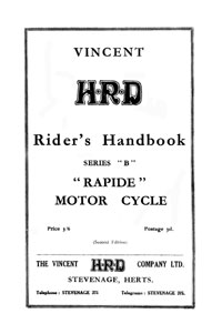 Vincent Series 'B' Rapide riders handbook 