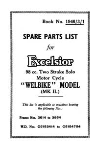 Welbike MkII parts list (frame No. 2614 to 3954)